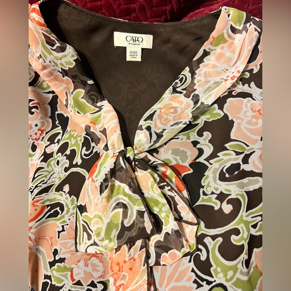 EUC Cato Brown & Coral Colored Floral Two-Piece Dress Set 14-16W - Picture 6 of 13